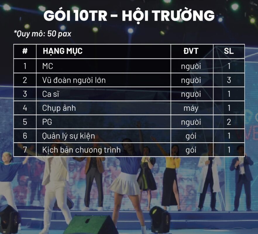 Gói Trong hội trường trọn gói chỉ 10 triệu